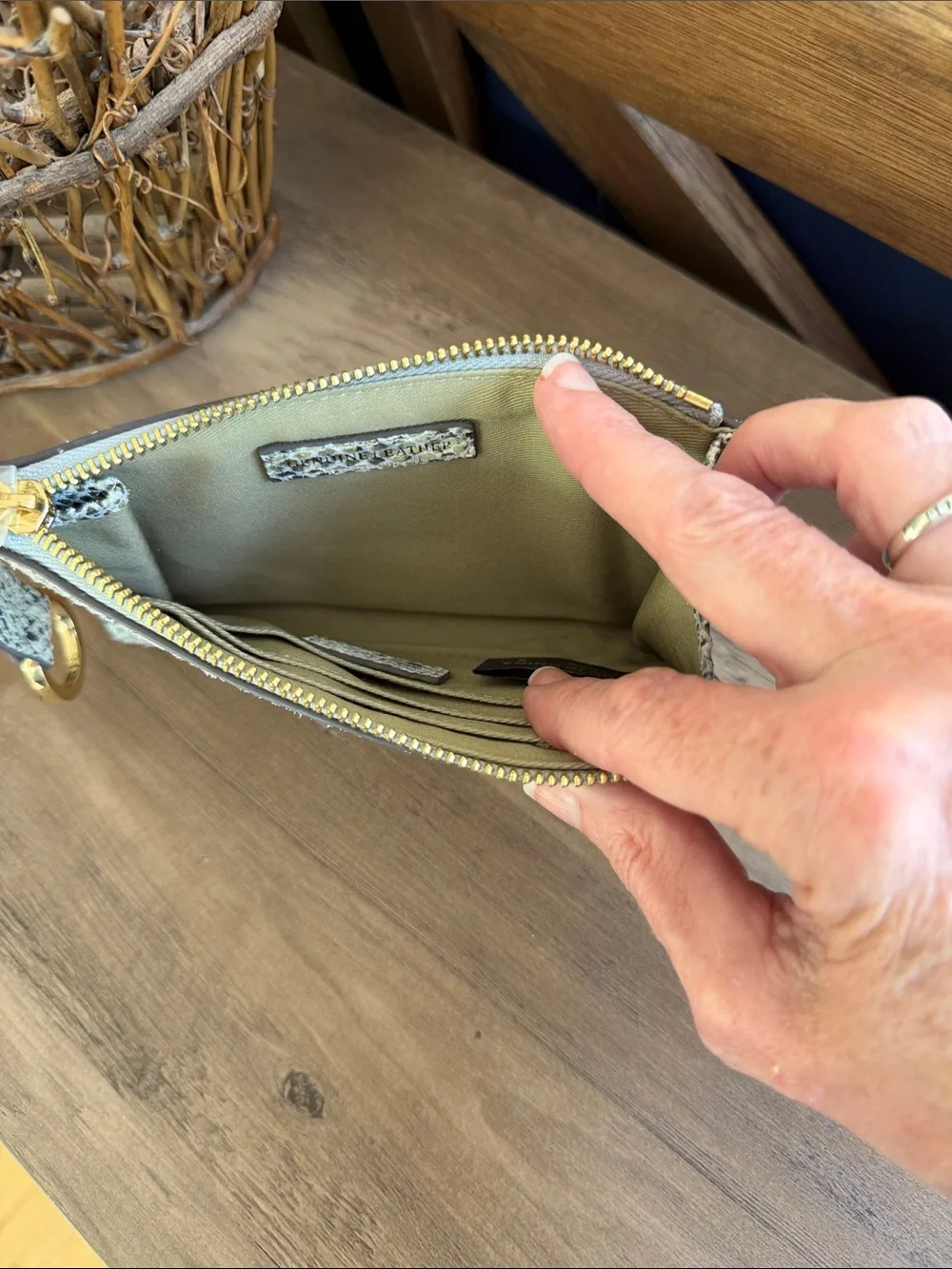 G.I.L.I. Snake-Print Zip Pouch Wallet in Light Blue and Beige